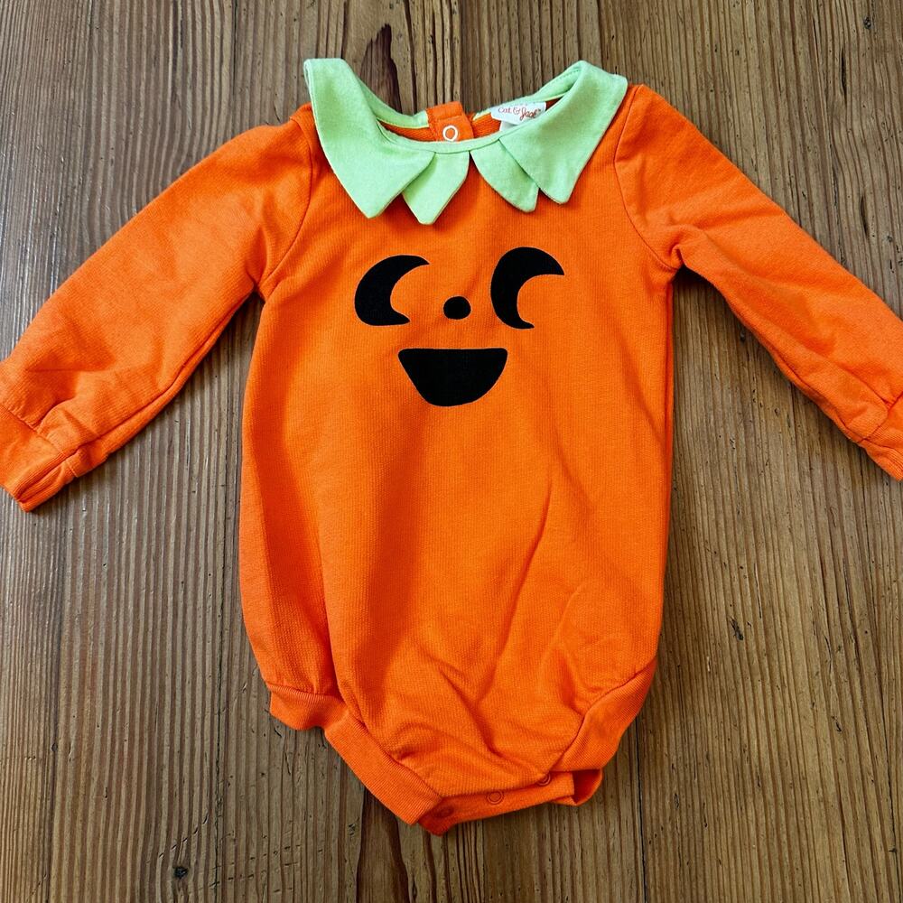 Cat &‎ Jack orange pumpkin jack-o-lantern sweater one-piece SIZE 12M